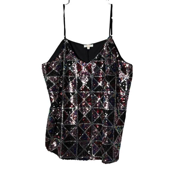 Peach Sequin Triangle Tank Top Size 2X Black Red Pink Silver Concert Event Fair - Picture 1 of 7